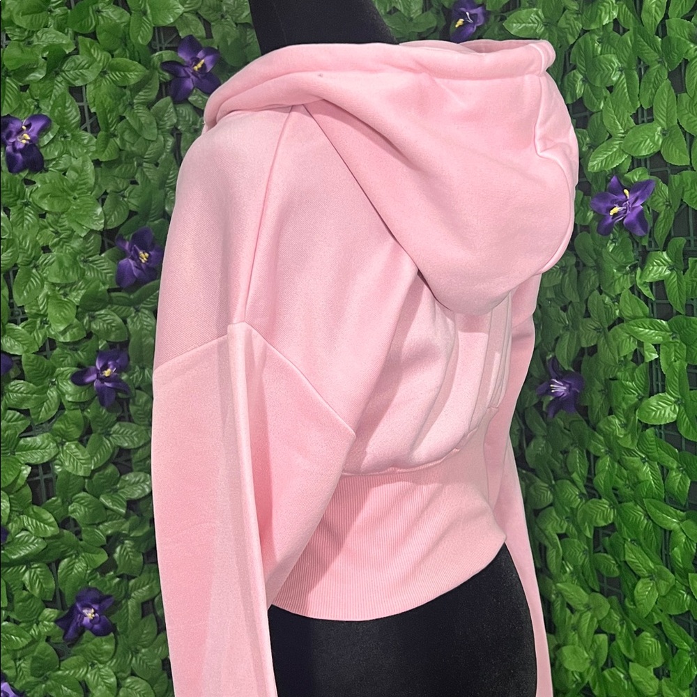Women’s Pink Cropped Zip-Up Hoodie (Size M)